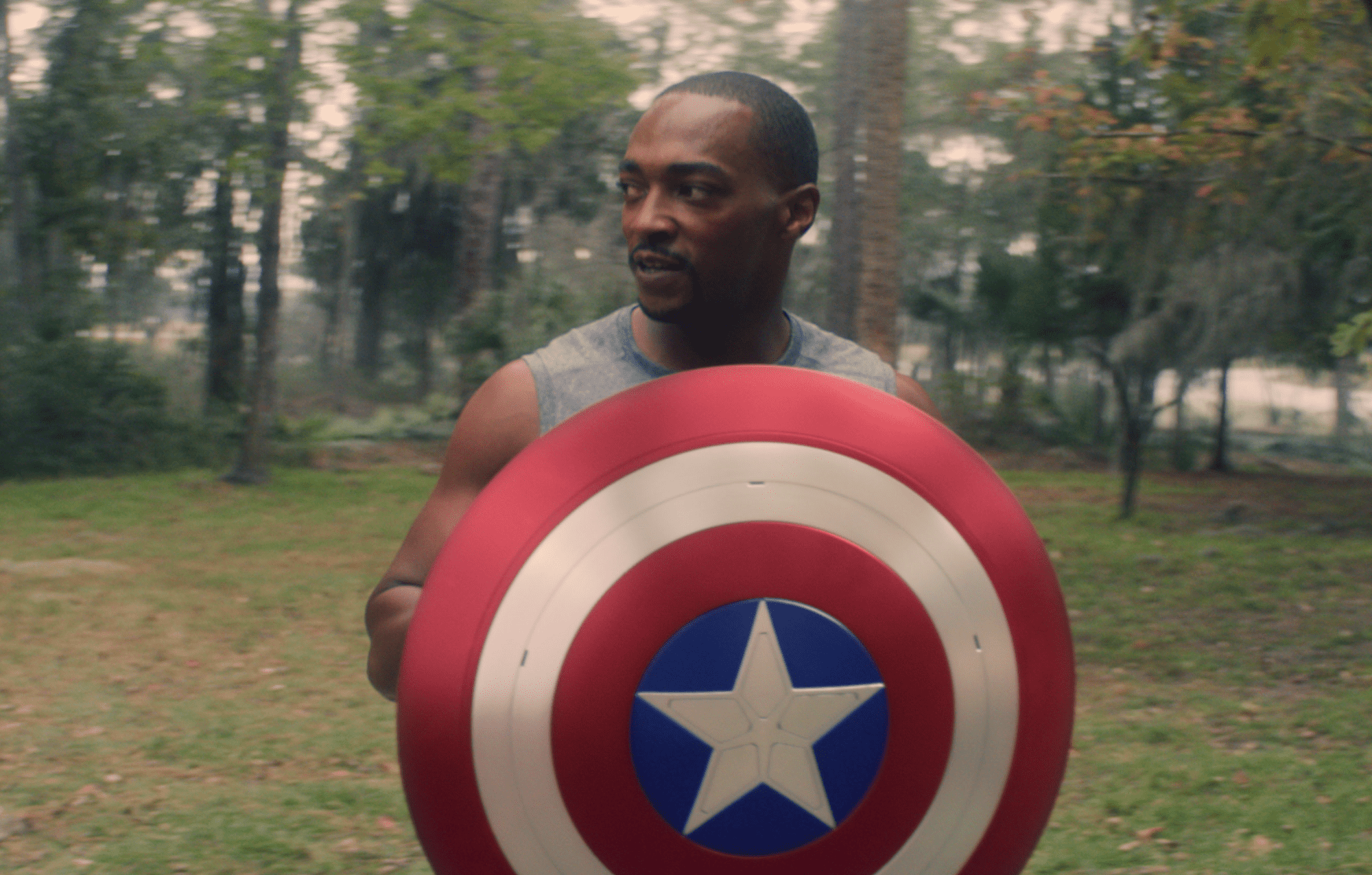 Sam training with Captain America’s shield