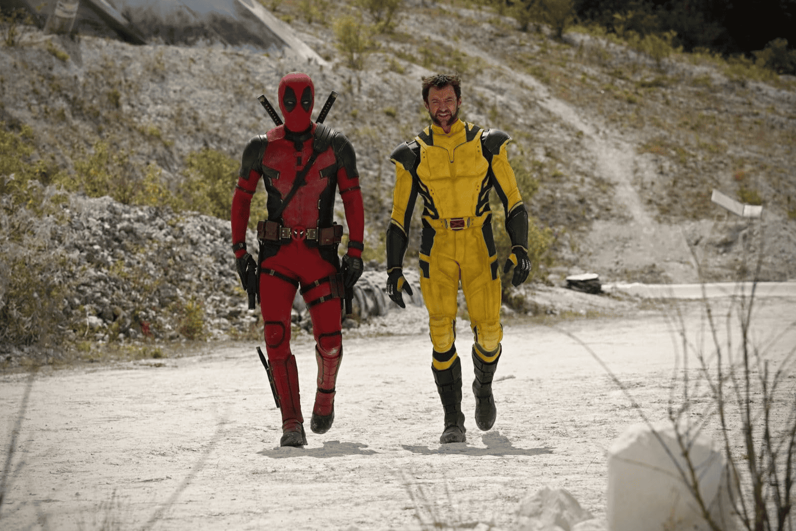 Two heroes walk toward the camera in this image from Marvel Studios. 