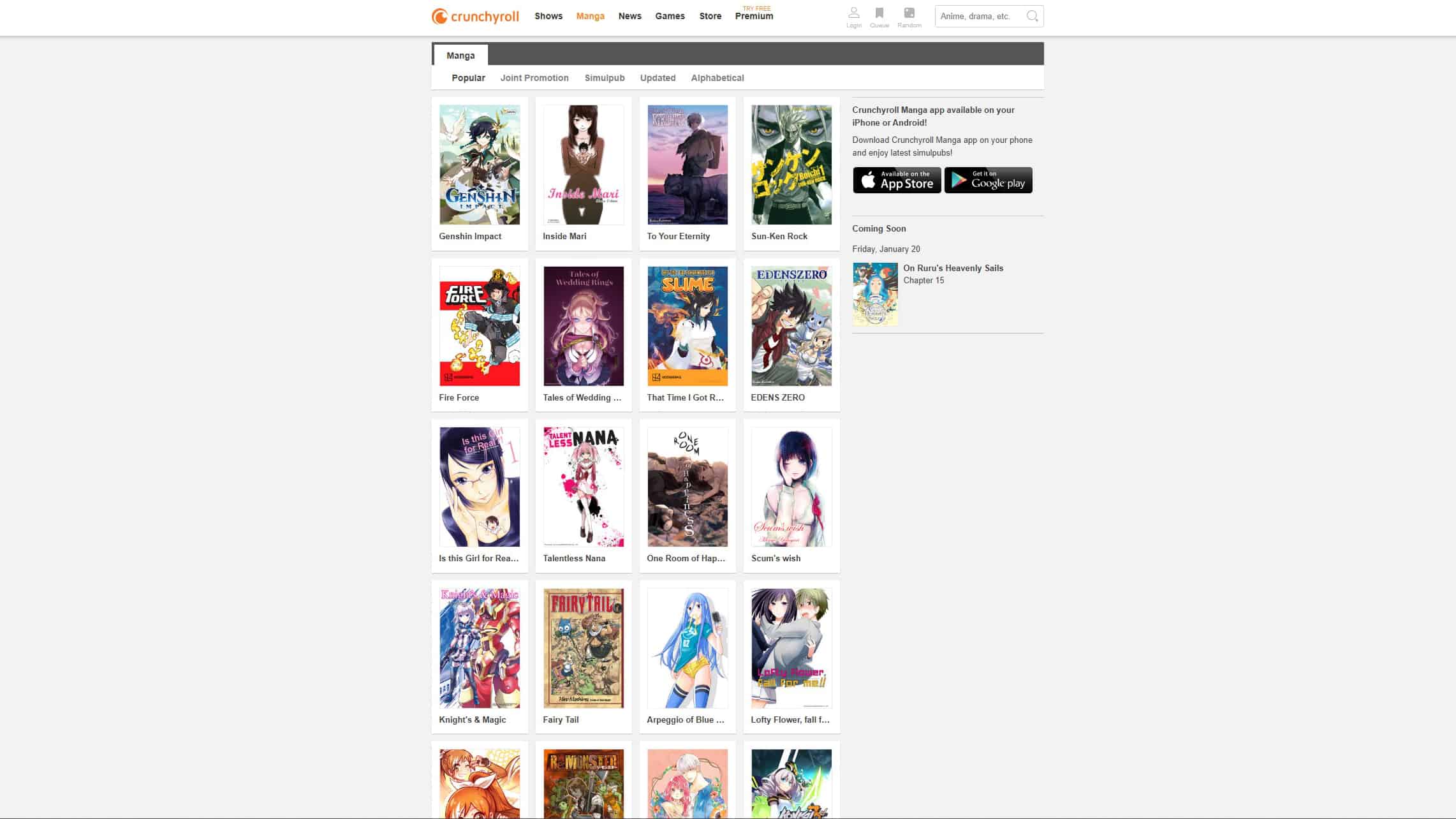 Crunchyroll manga page