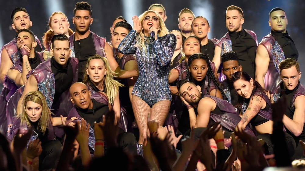 Lady Gaga and her backup dancers in this image from YouTube