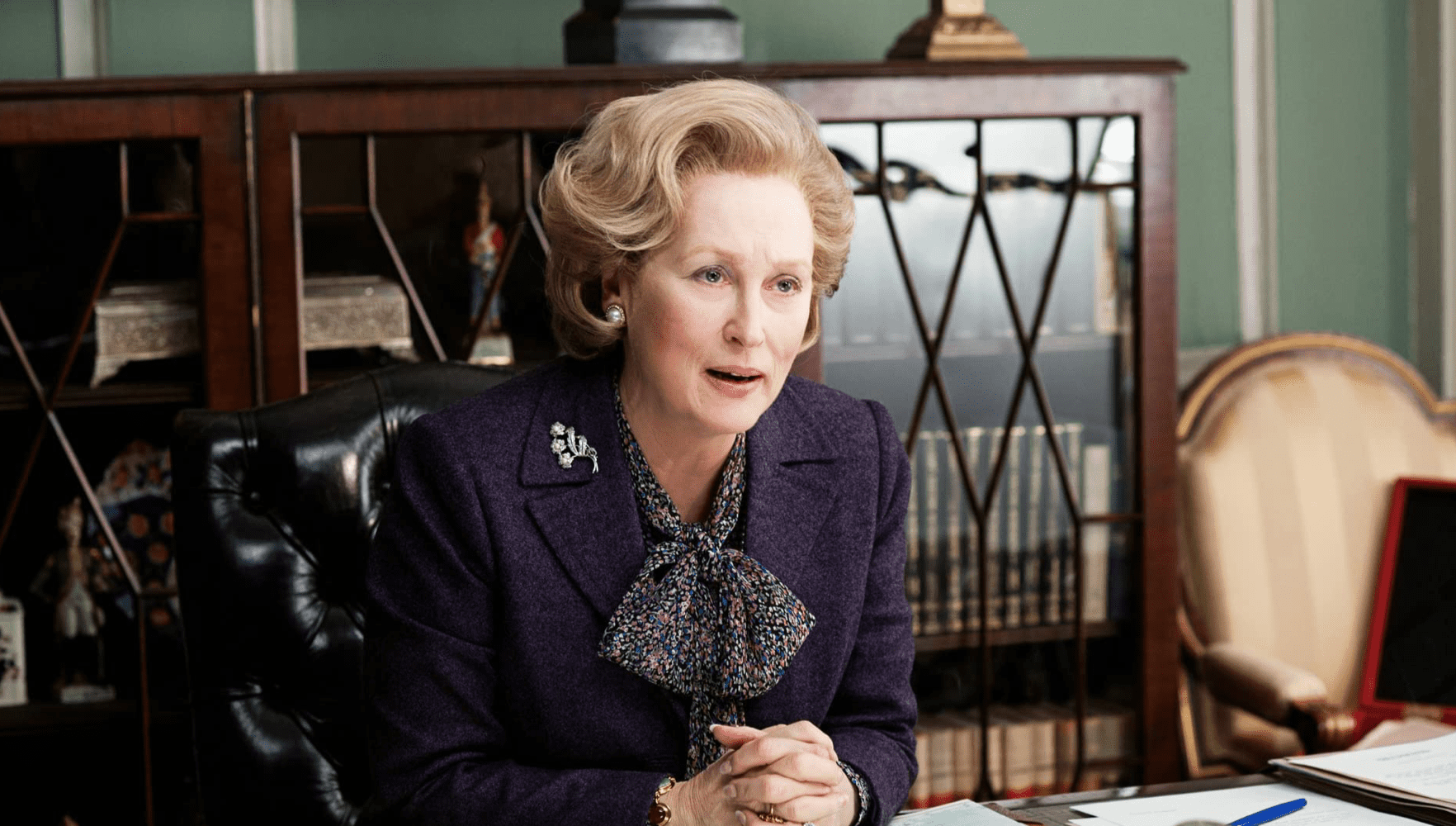 Meryl Streep as Margaret Thatcher in this scene from HBO Max