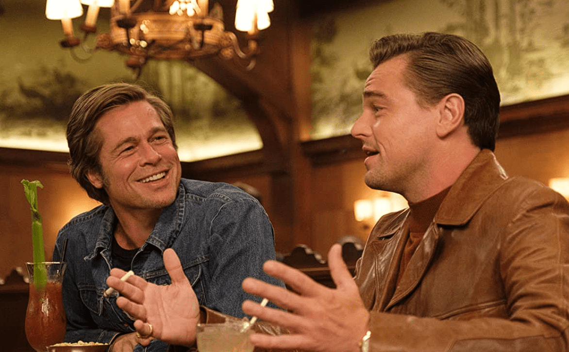 Brad Pitt and Leonardo DiCaprio in this image from STARZ 