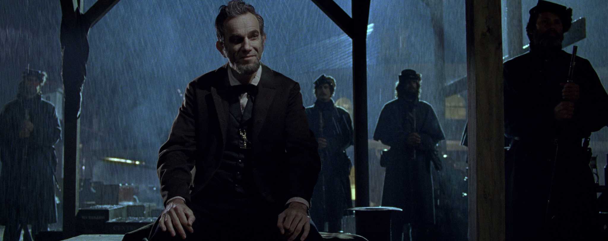 Abraham Lincoln at a rainy battle camp in this photo from DreamWorks Pictures.