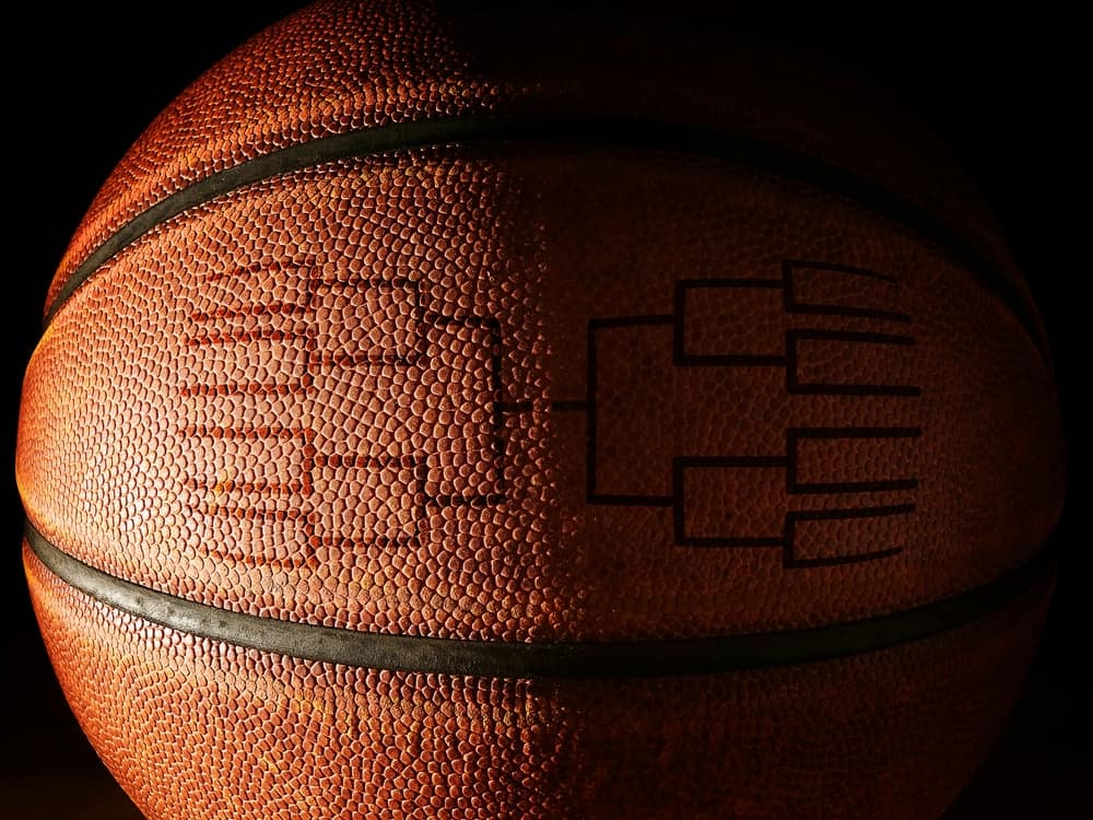 A basketball with a bracket overlaid on top in this image from Shutterstock 
