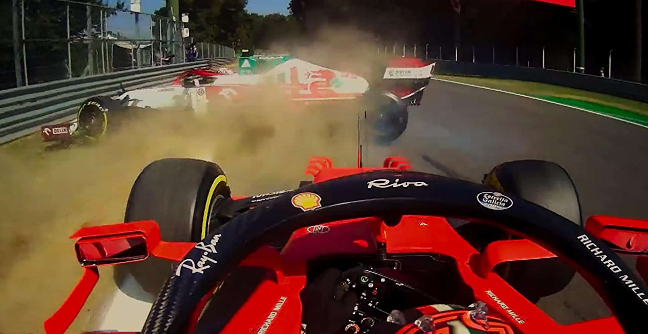 A Formula 1 car crashes into a wall in this image from Netflix