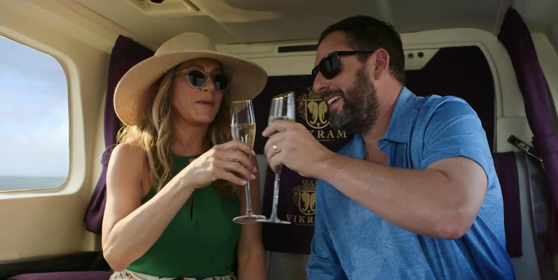 Jennifer Aniston and Adam Sandler in this image from Netflix