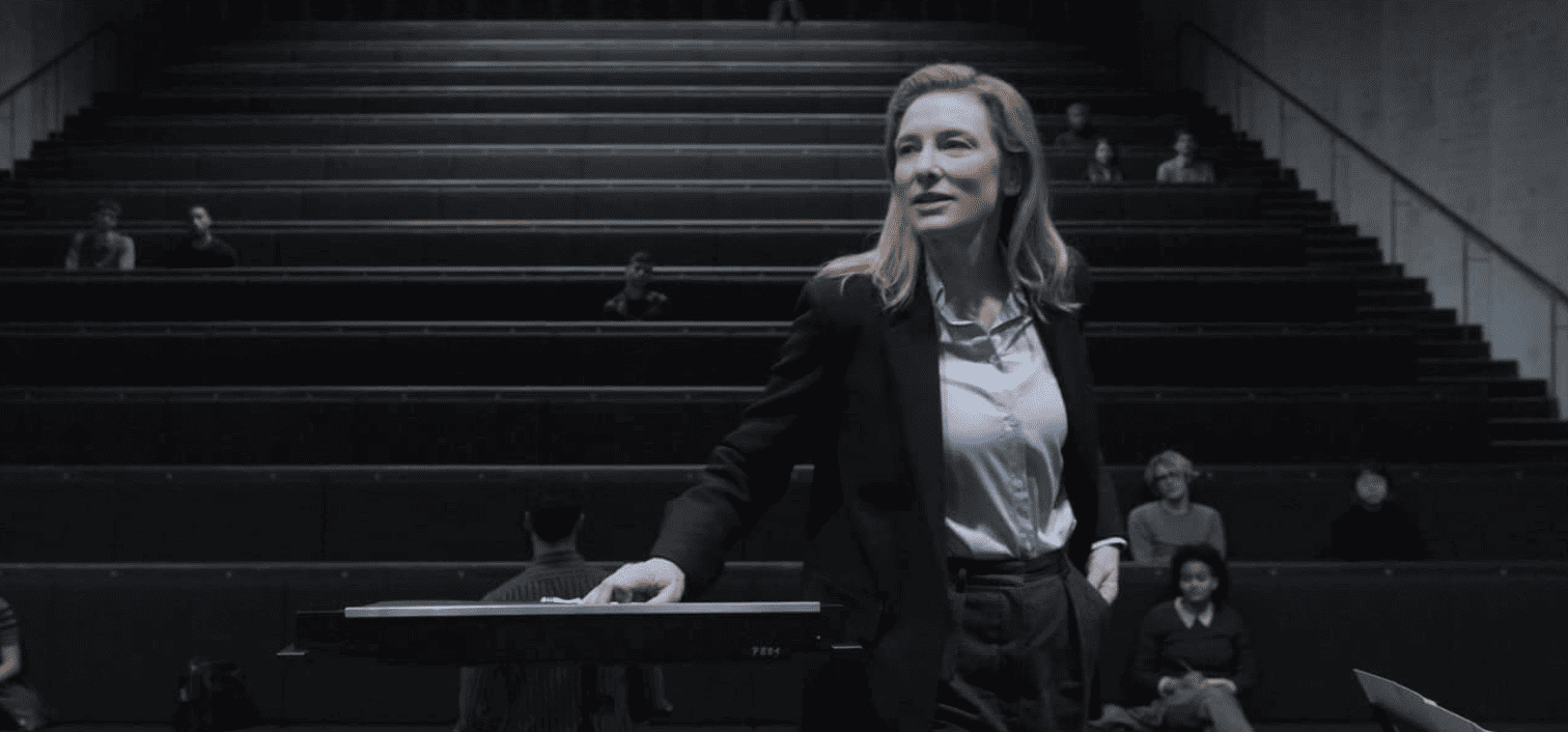 Lydia Tár (Cate Blanchett) lectures at the prestigious Juilliard School in this image from Peacock