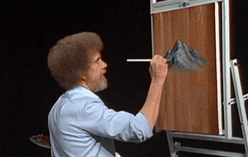 Bob Ross painting a mountain in this image from Hulu