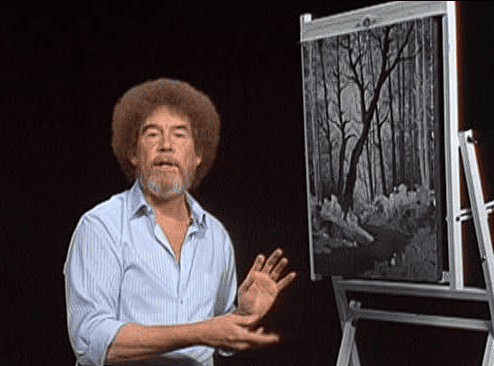 Bob Ross facing the camera in this image from Hulu