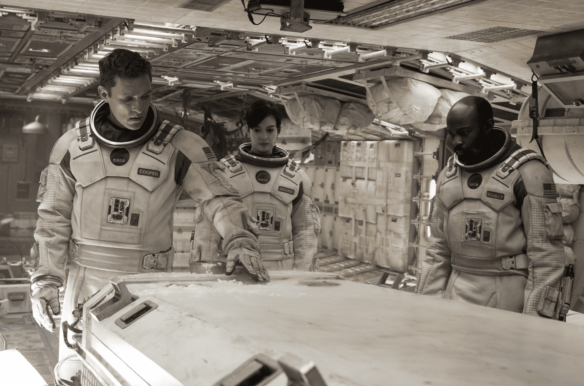 Three astronauts discover a cryo-chamber in this image from Paramount Pictures