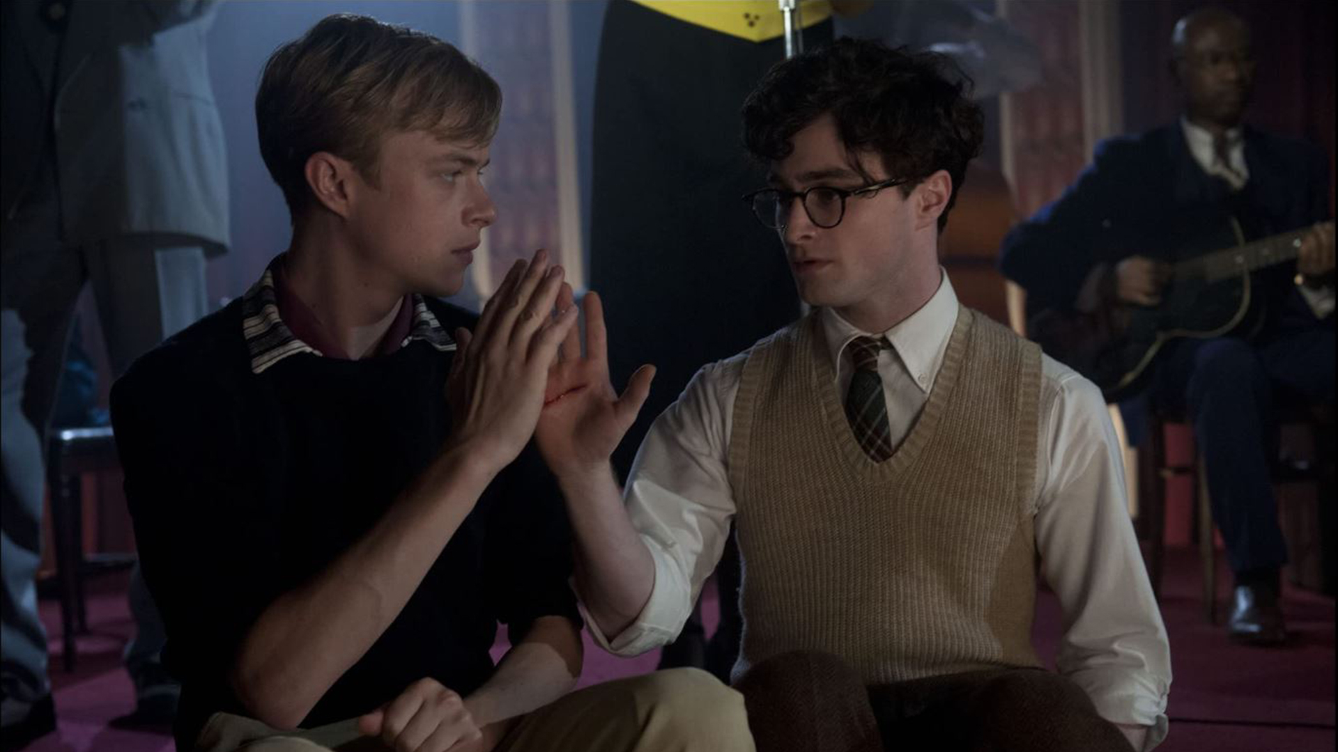 Lucien and Allen make a blood oath in a jazz club in this image from Sony Pictures Classics.