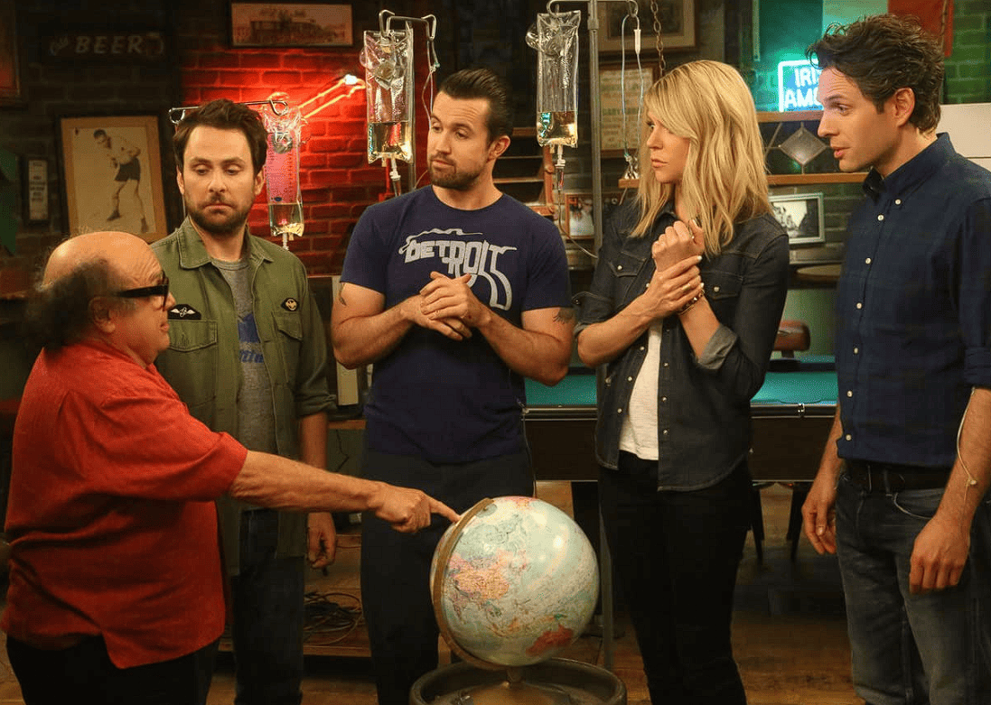 Kaitlin Olson, from left, Danny DeVito, Rob McElhenney, Glenn