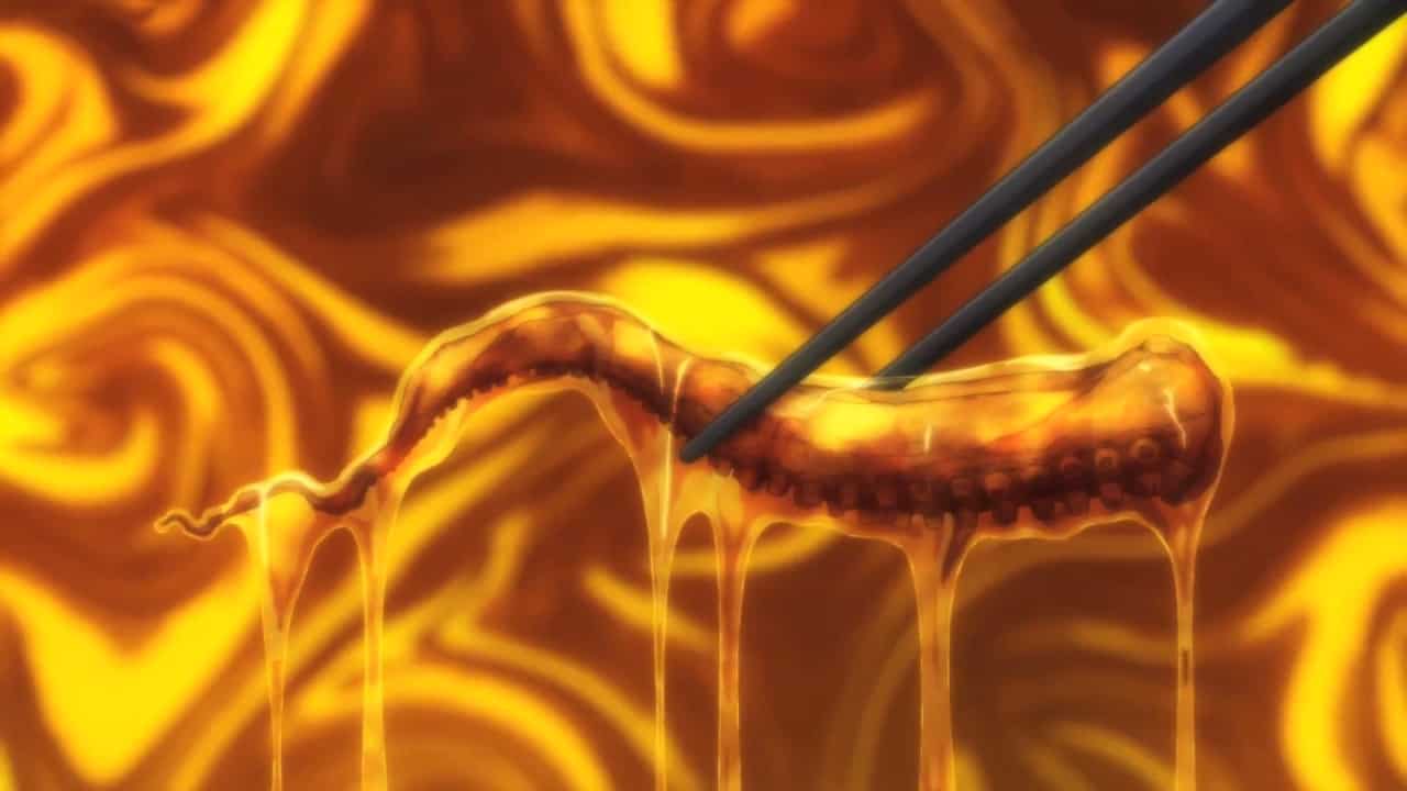 Squid tentacle smothered in honey in this image from J.C. Staff