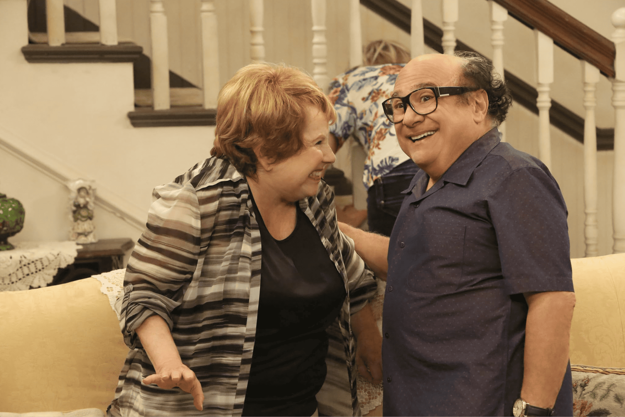 Lynne Marie Stewart and Danny DeVito in this image from 3 Arts Entertainment