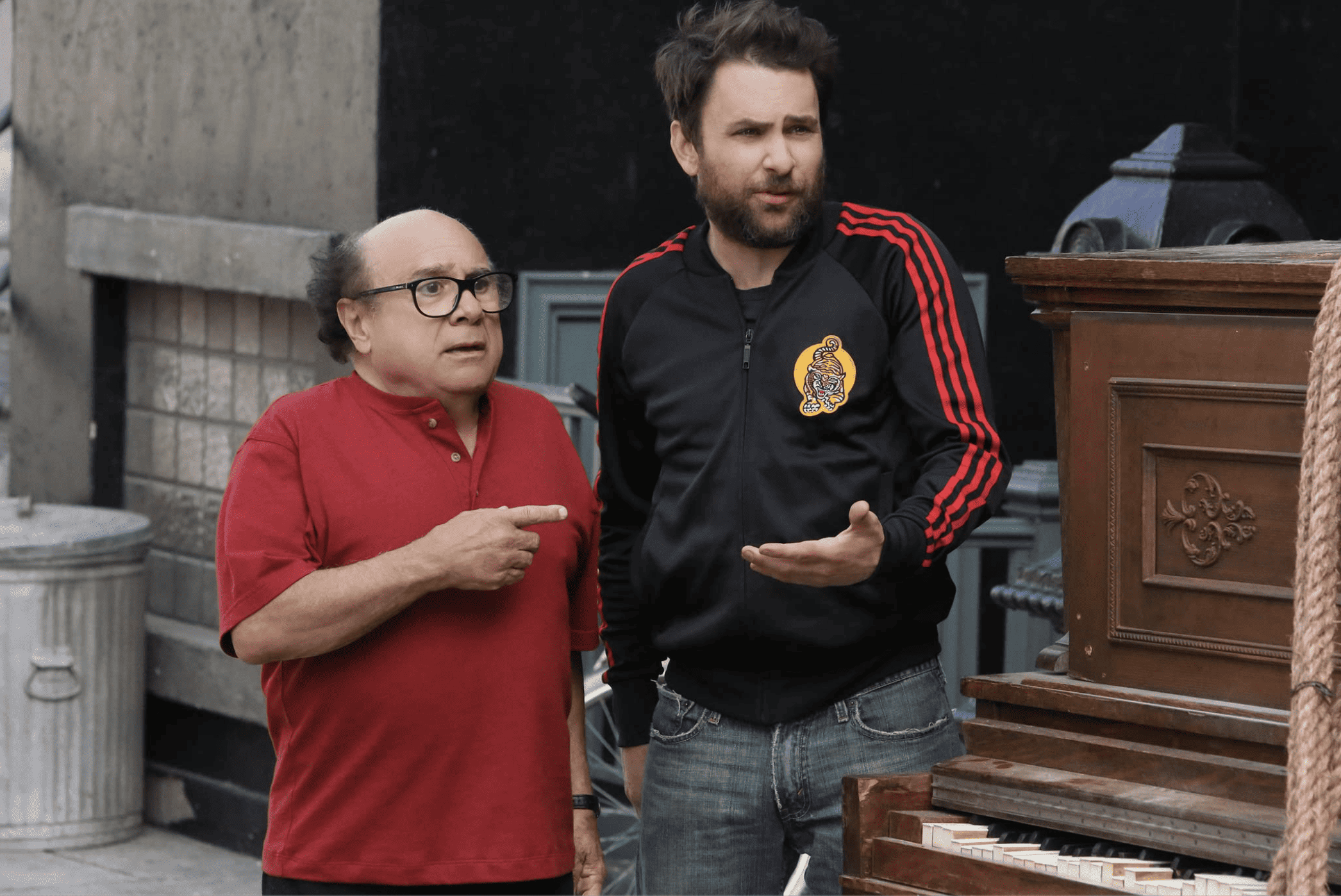 Danny DeVito as Frank Reynolds and Charlie as Charlie Day in this image from 3 Arts Entertainment