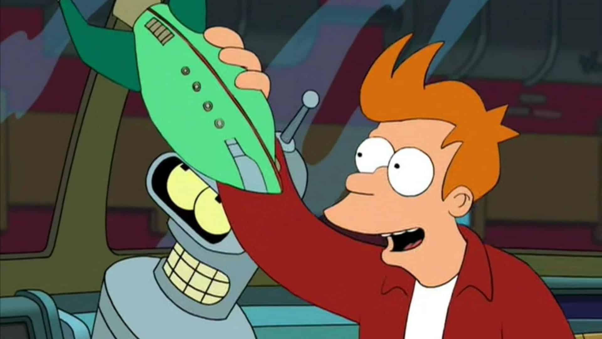 Bender and Fry play with a model ship in this image from 20th Century Fox Television