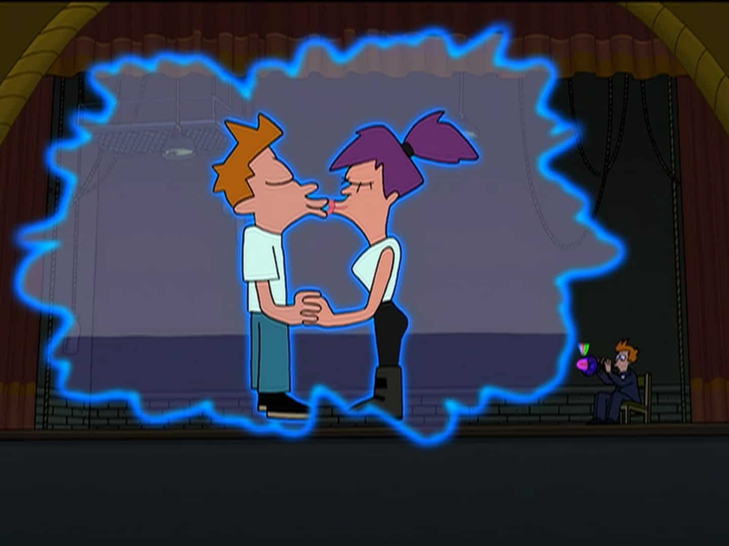 Fry and Leela kissing in this image from 20th Century Fox Television 