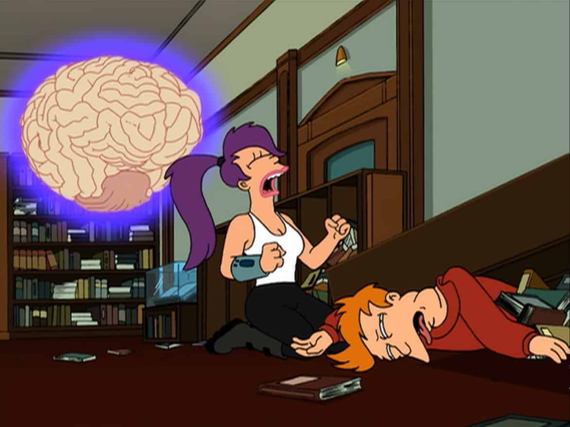 Leela temporarily mourning Fry in this image from 20th Century Fox Television