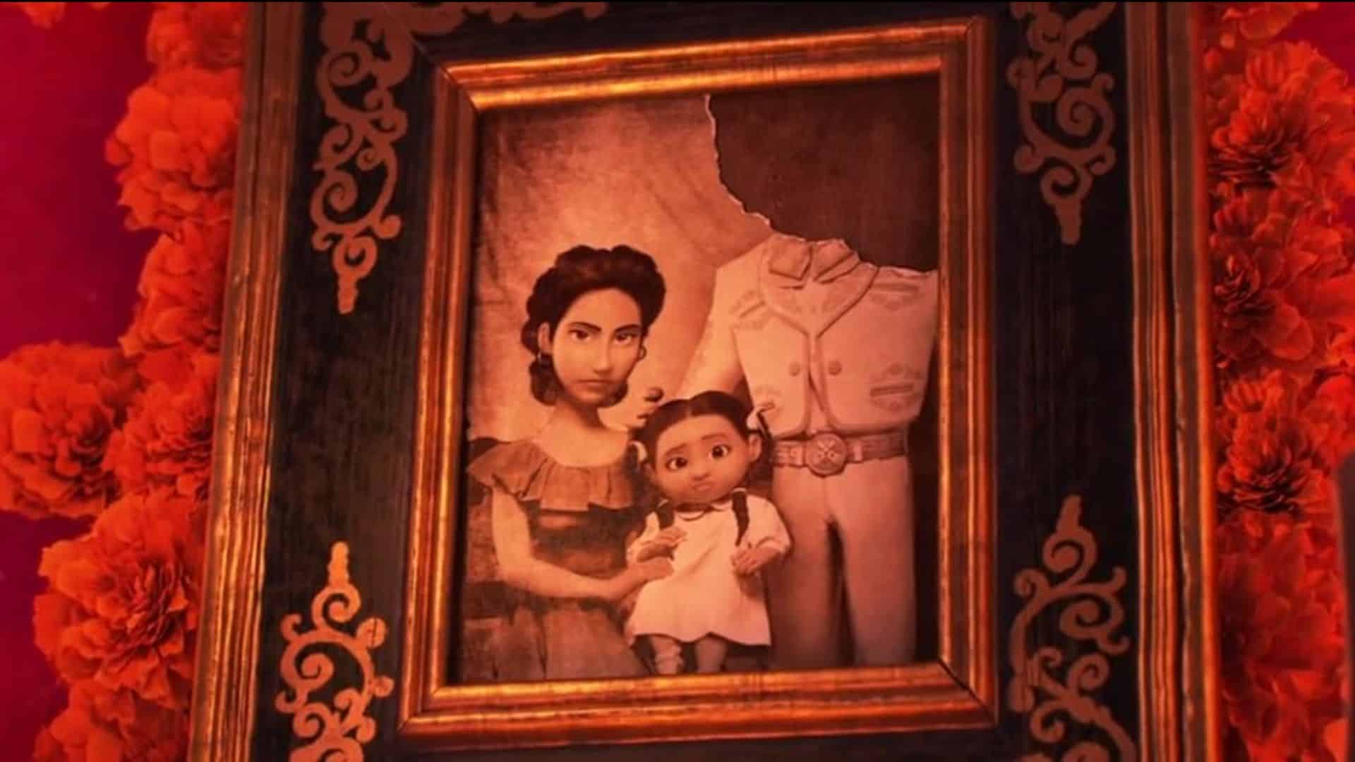 A photo of Mamá Imelda, Mamá Coco, and an unknown male figure in this image from Walt Disney Studios.
