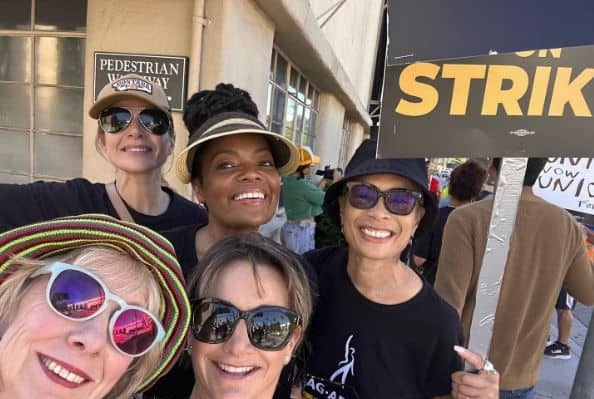 Women stand on a picket line in this image from Gabrielle Carteris / Instagram