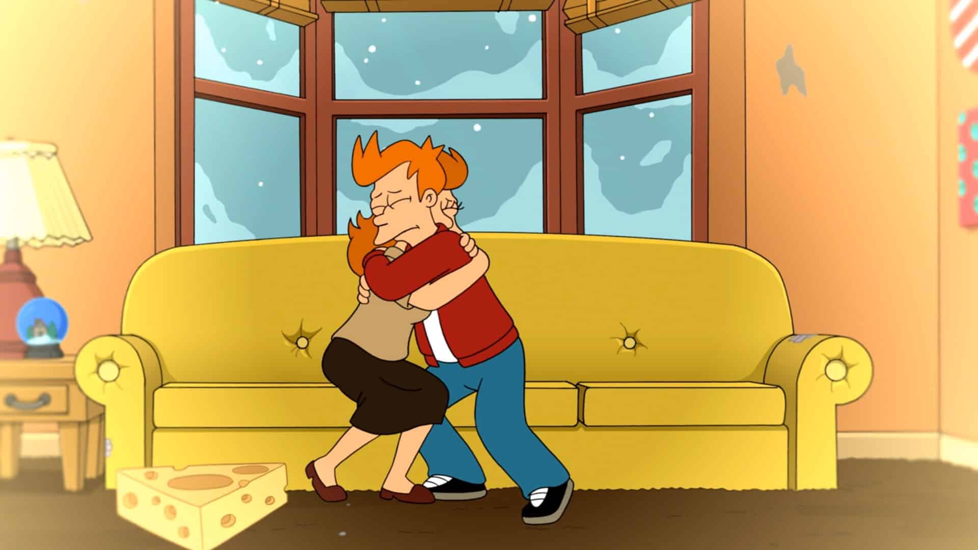 Fry and his mother embracing in her dream in this image from 20th Century Fox Television