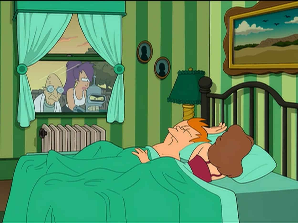 Fry in bed with a woman in this image from 20th Century Fox Television