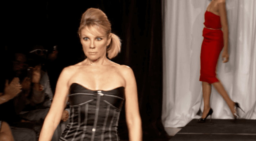 Ramona Singer walking down the runway at Brooklyn Fashion Week with her eyes bulging out of their sockets in this image from Ricochet Television