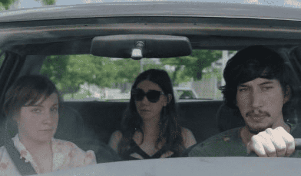 Lena Dunham, Zosia Mamet, and Adam Driver driving in this image from Apatow Productions