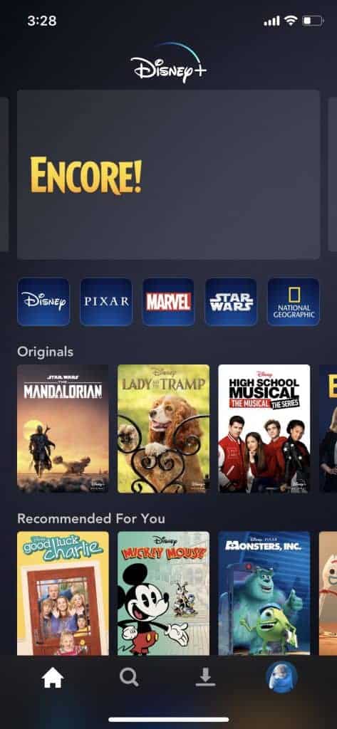 Screenshot of the Disney+ app on iOS.