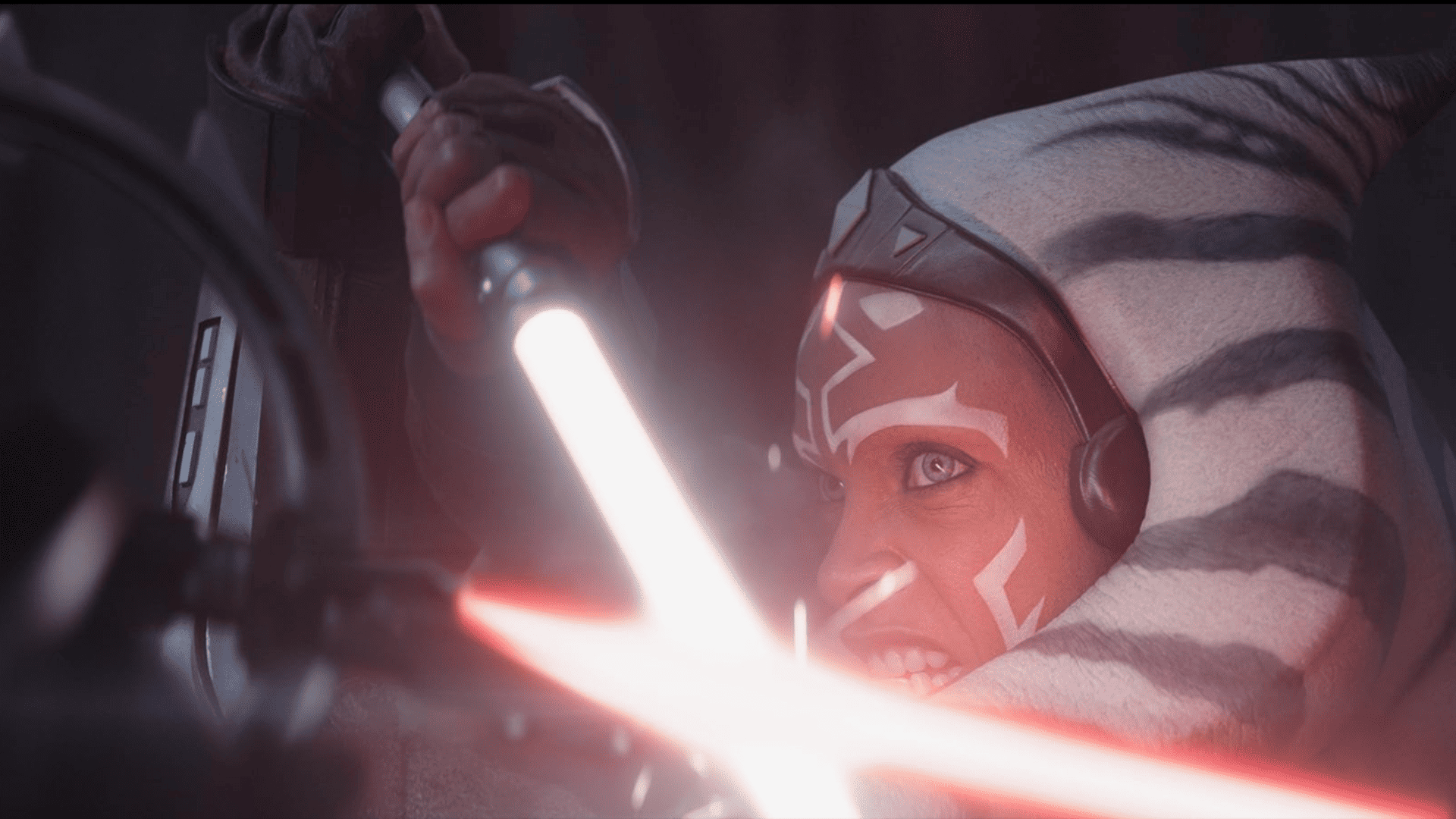 Ahsoka Tano engages in a lightsaber duel with a deadly Inquisitor in this image from Lucasfilm