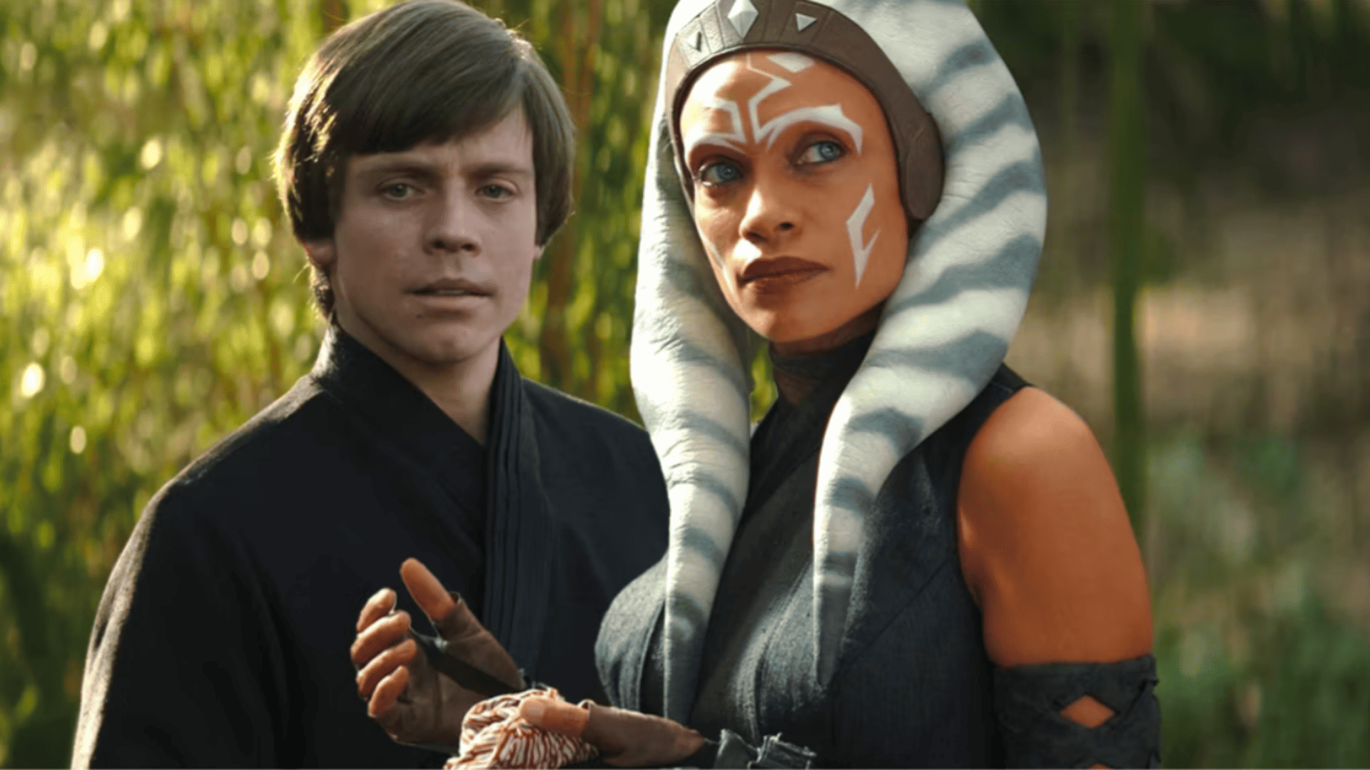 Mark Hamill and Rosario Dawson discuss Grogu’s future in this image from Lucasfilm