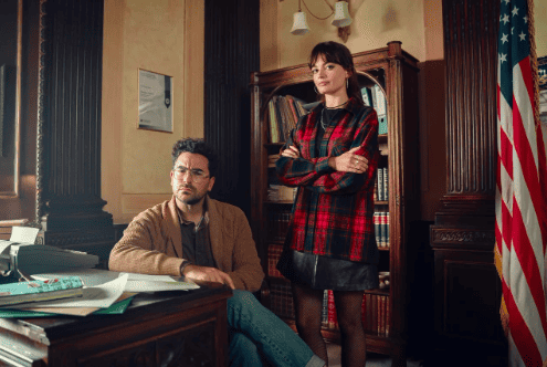 Sex Education promo photo with Dan Levy and Emma Mackey in this image from Eleven