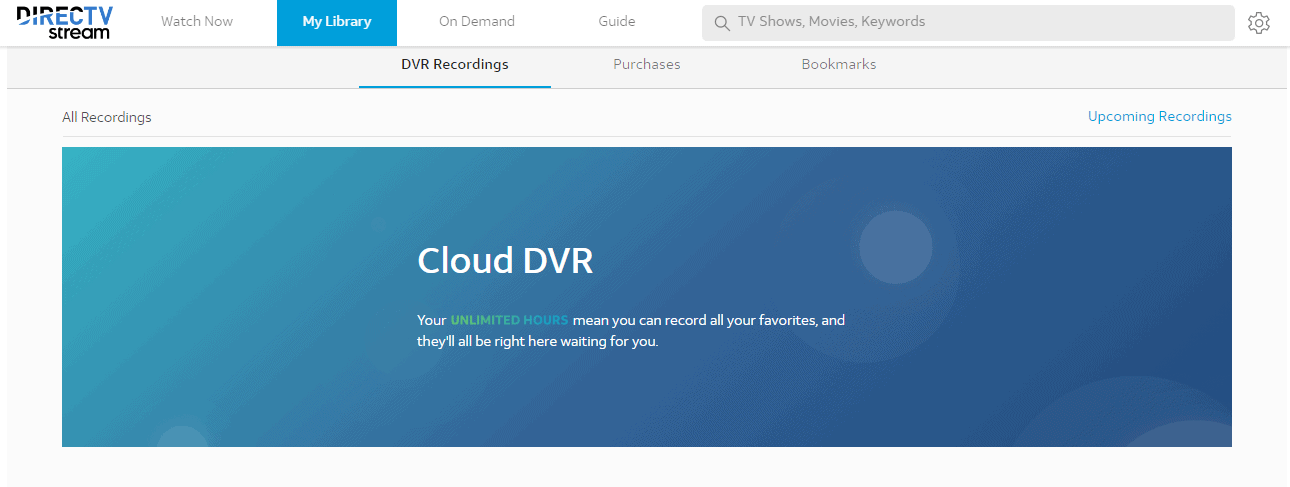 Image of “Cloud DVR” header in the “DVR Recordings” category