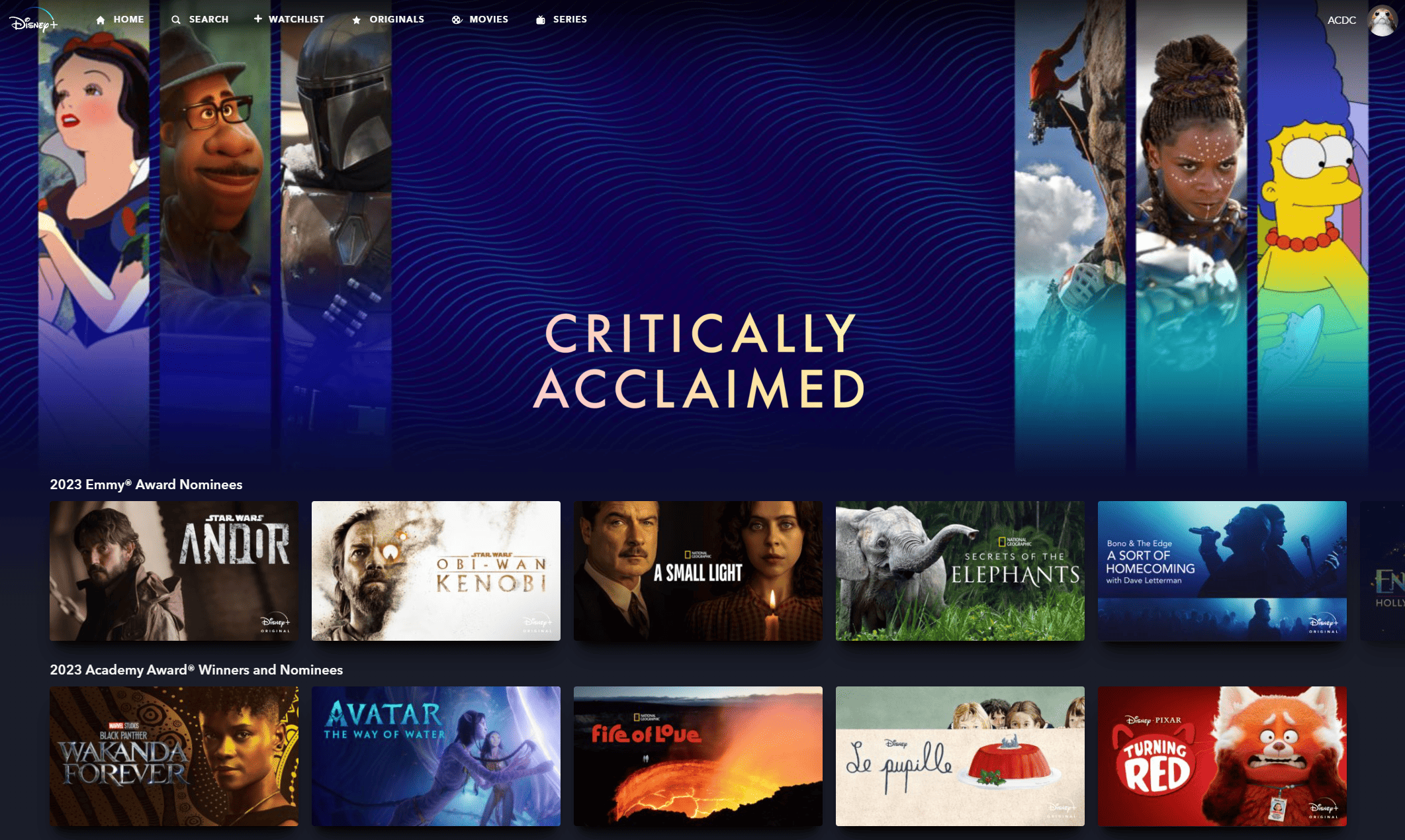 Image of critically-acclaimed titles on DIsney+. 