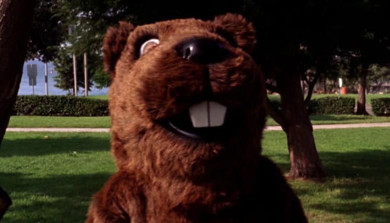 Someone in a groundhog costume is featured in this image from Warner Bros. Studios