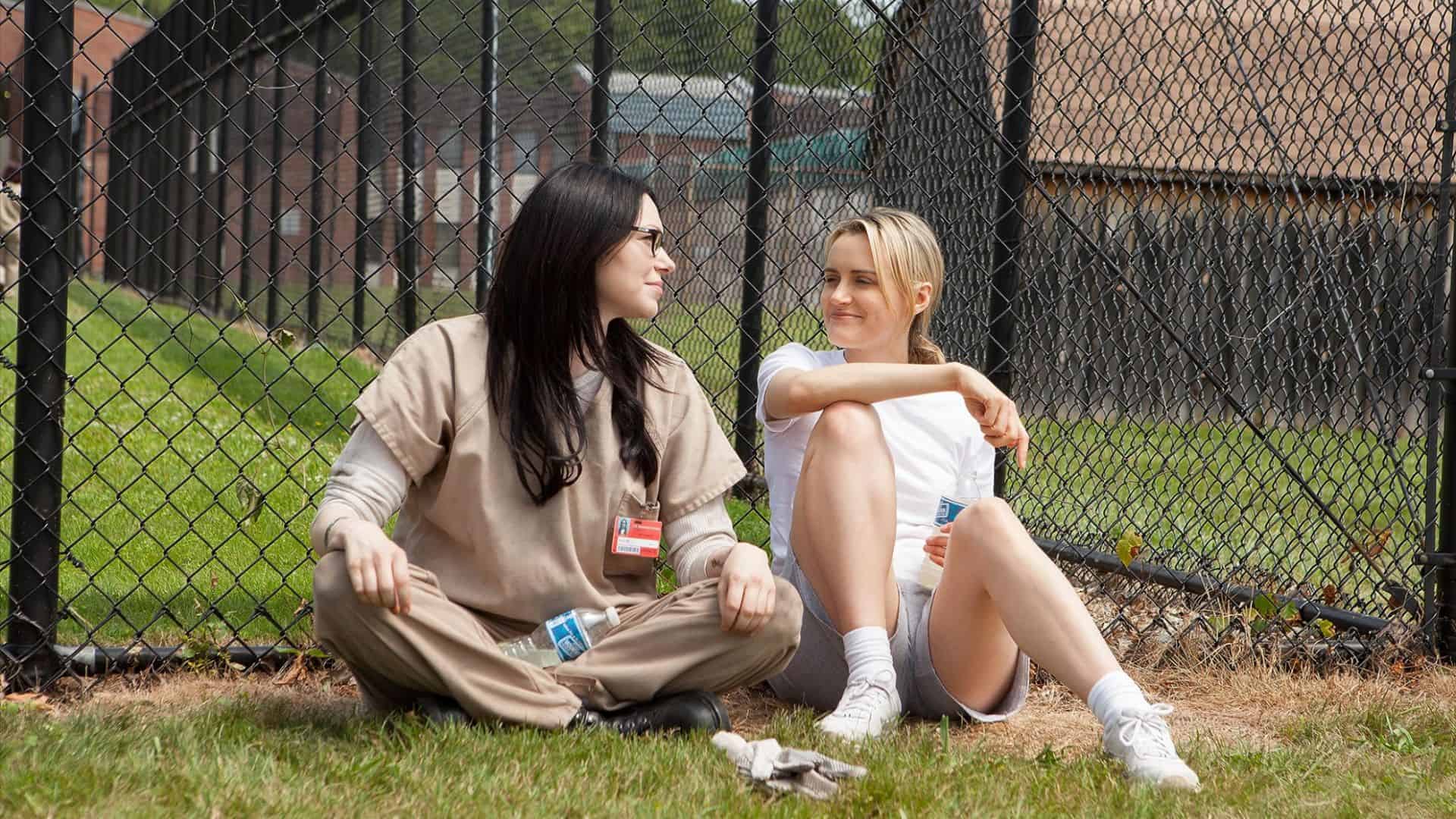 Two women in a prison yard in this image from Tilted Productions