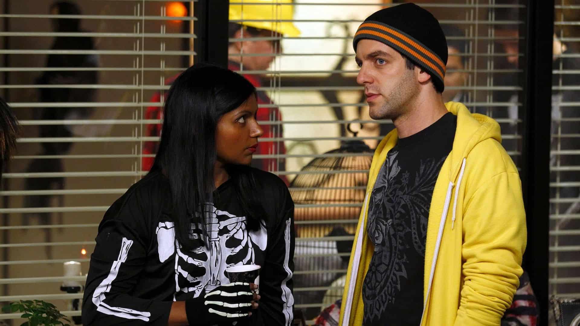 A woman in a skeleton shirt and a man in a yellow jacket in this image from Deedle-Dee Productions