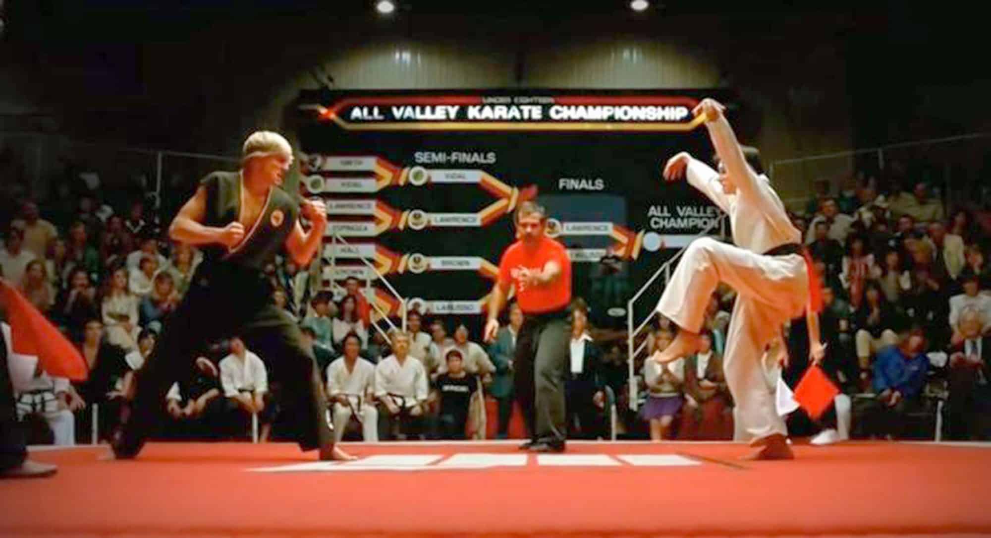 Two contestants compete in karate in this image from Columbia Pictures