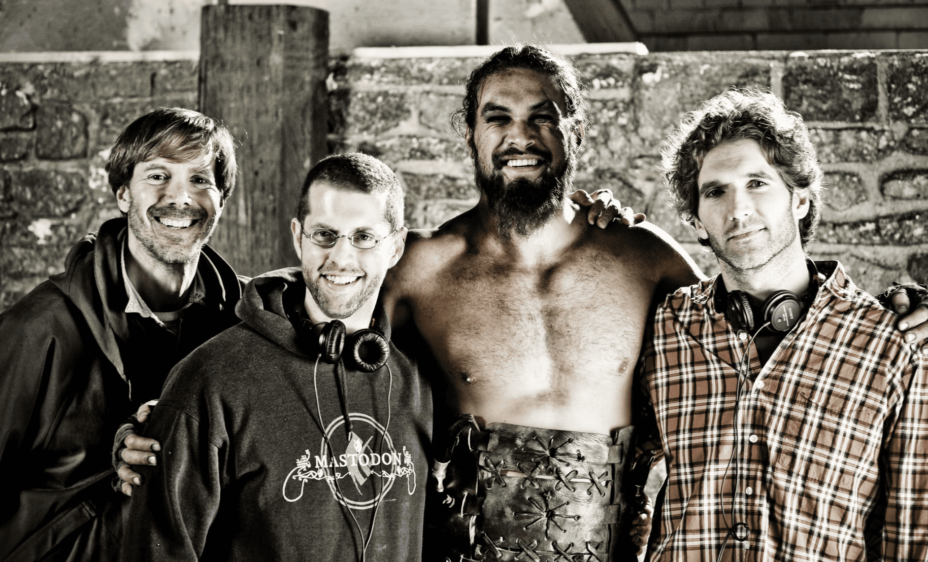 A group of men poses for a picture in this image from Lucasfilm. 