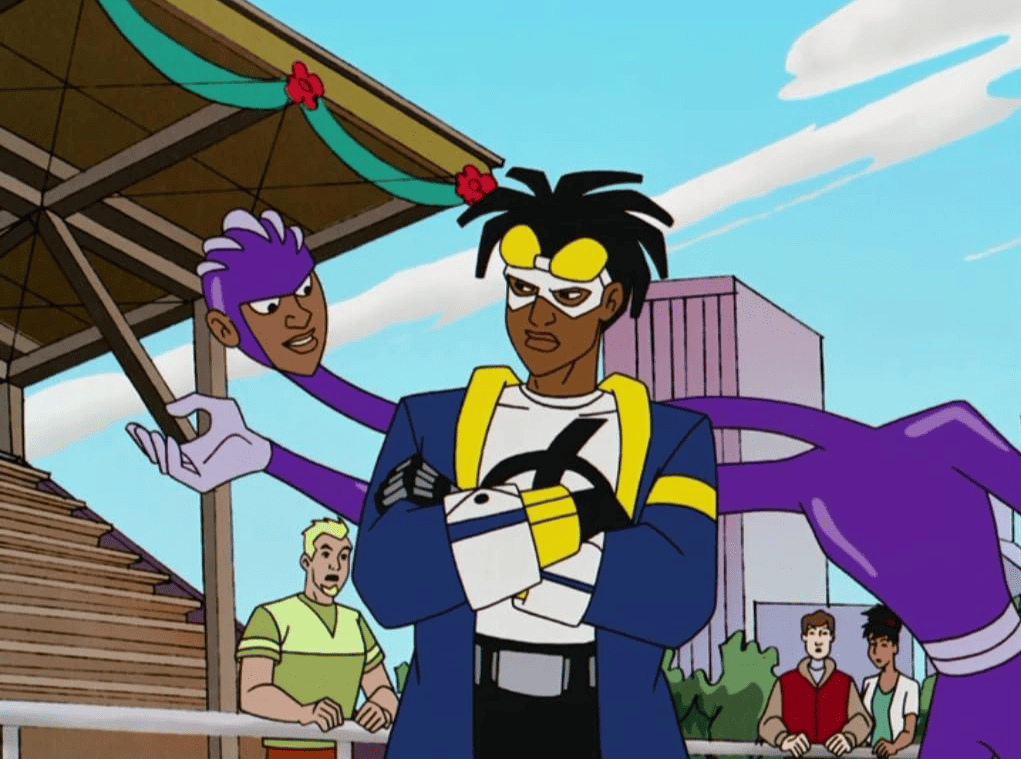 Two superpowered humans in this image from Warner Bros. Animation
