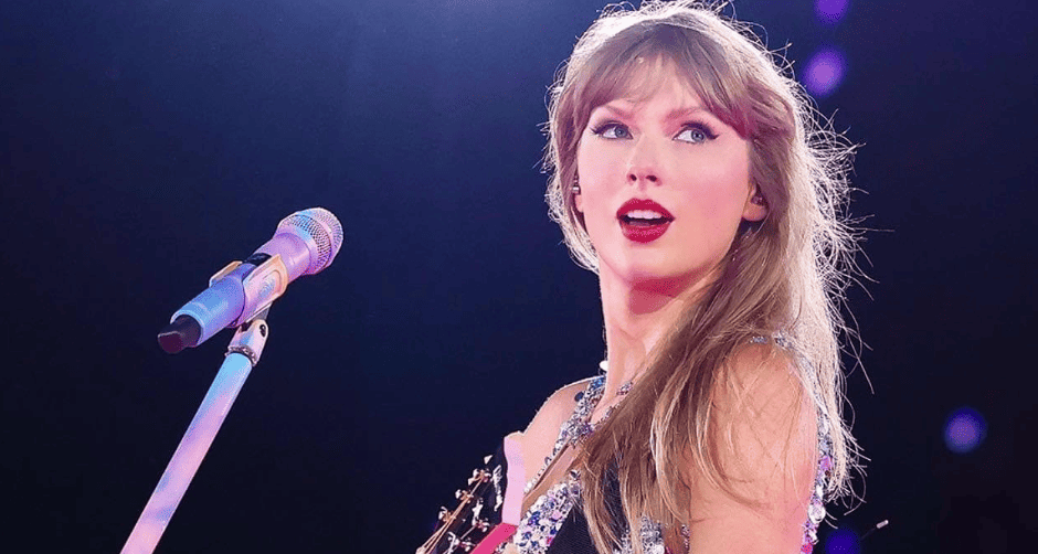 Taylor Swift looks at her fans while performing onstage in this image from Taylor Swift Productions. 