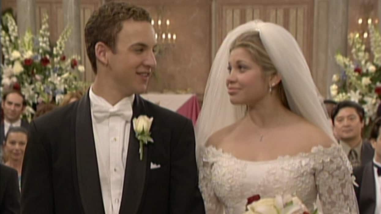 A groom and bride lovingly look at each other during their wedding in this image from Touchstone Pictures.