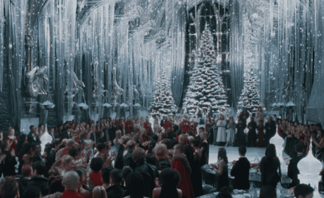  A ballroom is transformed to look like a winter wonderland in this image from Warner Bros. Pictures.