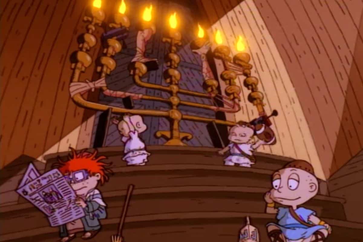 Animated babies play under a giant menorah in this photo from Klasky Csupo.