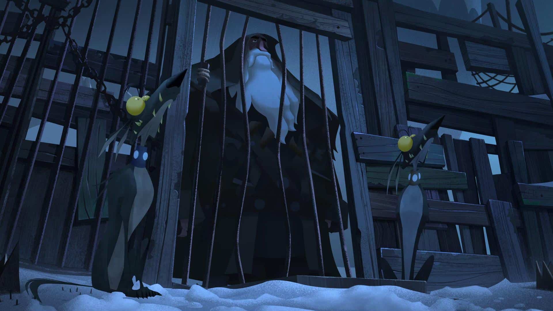  An animated hooded Santa waiting at a gate in this image from The SPA Studios.