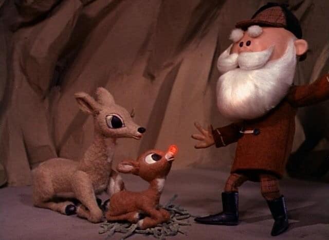 Two animatronic reindeer and Santa in this image from Videocraft International.