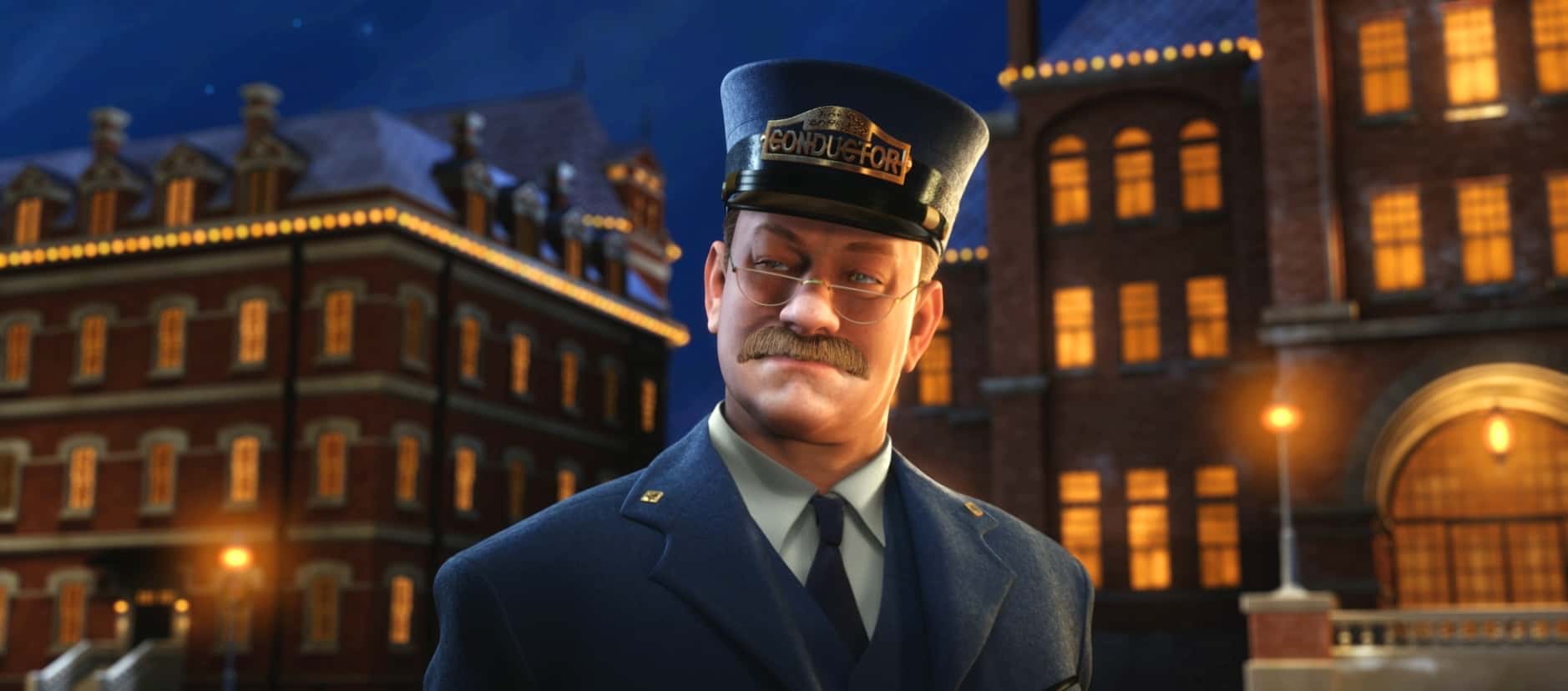 An animated man in a conductor’s uniform in this image from Castle Rock Entertainment.