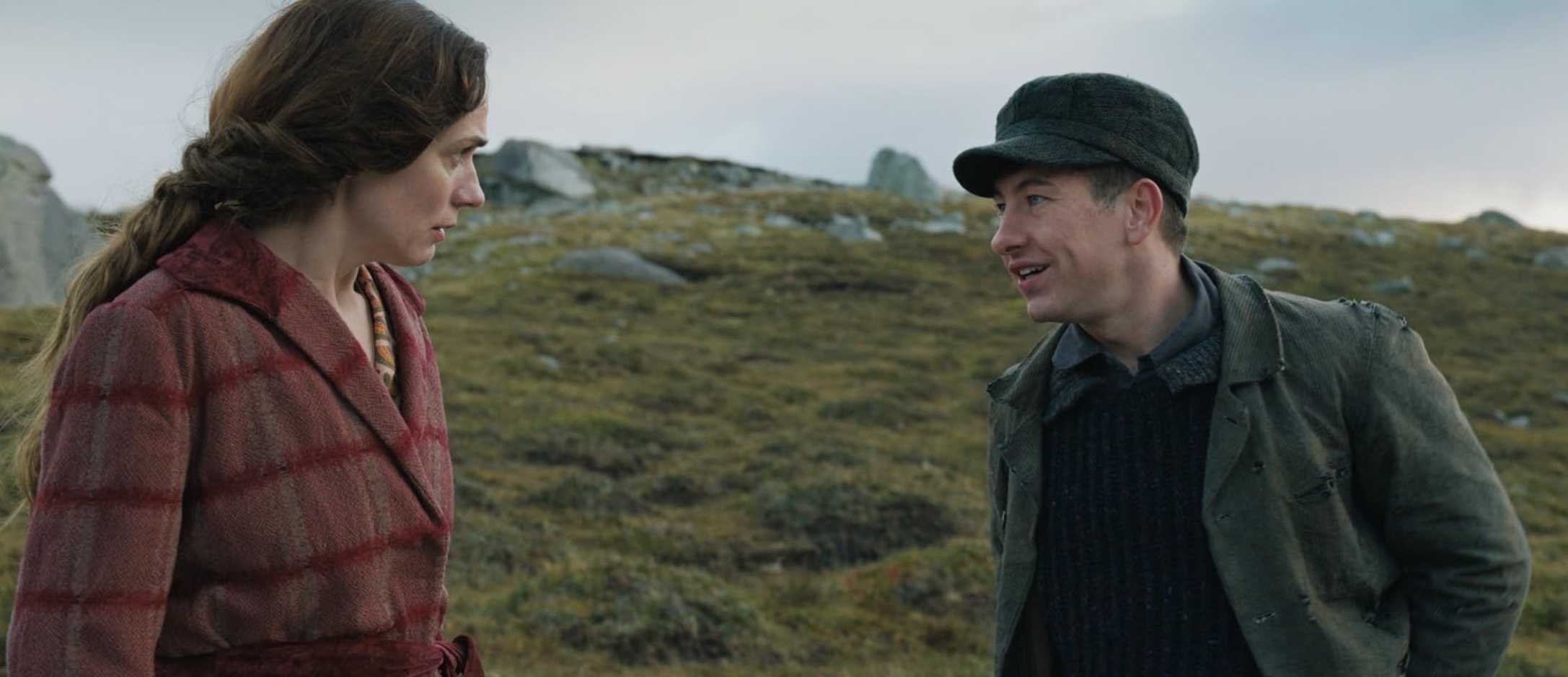 A man and woman speak in the countryside in this image from Blueprint Pictures.