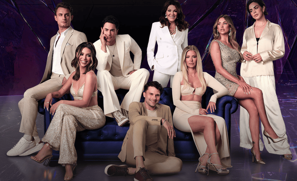 People pose on and around a couch in this image from Bravo.