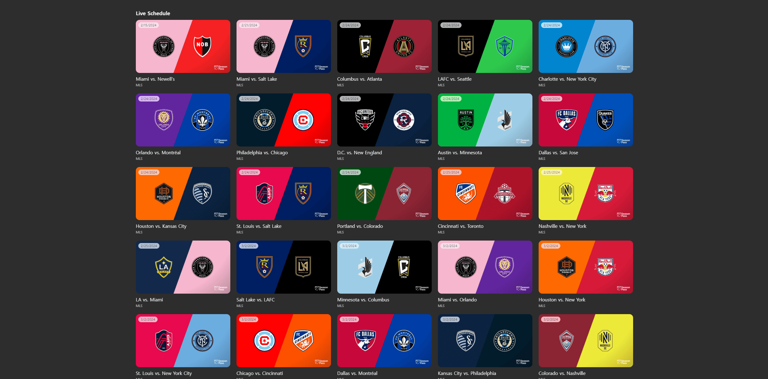 A list of MLS matches in this image from Apple TV